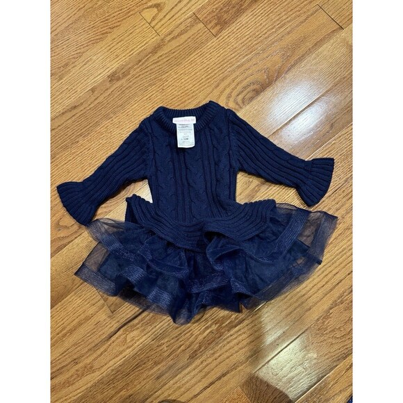 Bonnie Baby 12 Months Navy Blue Tulle Skirt Sweater Winter Dress - Picture 6 of 6